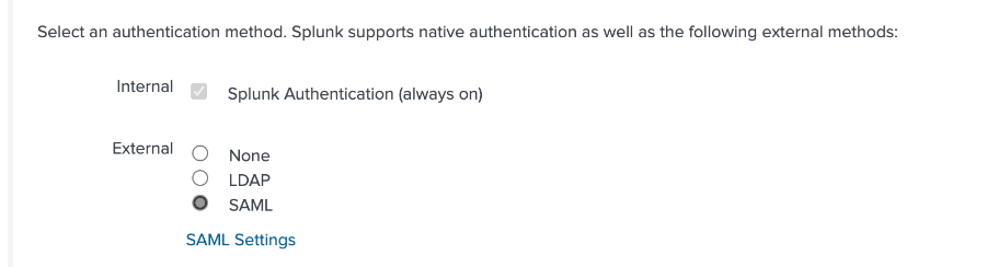 Choose SAML as Authentication Method