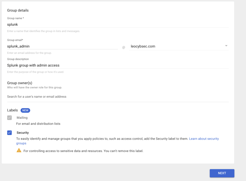 Create groups on Google